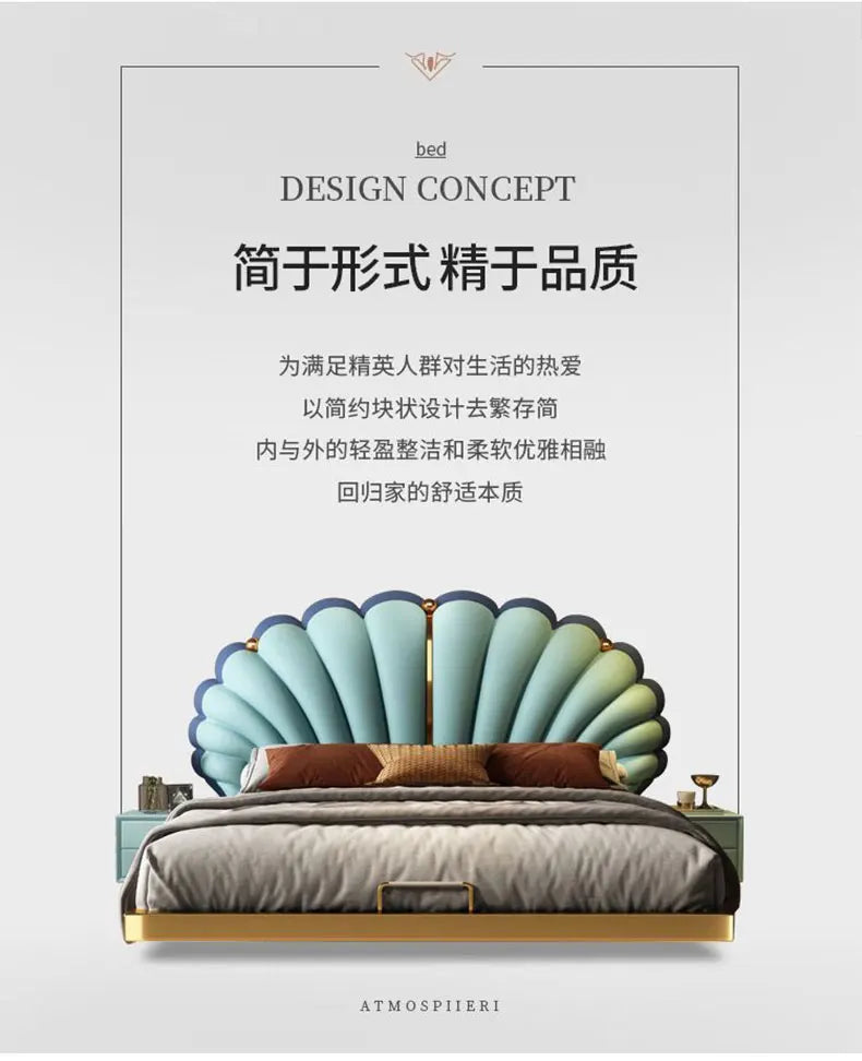 Luxury Beds 2 People Frame Floating Light Luxury Leather LED Lamp Double Bed Pink And Blue Queen Bed Frames Bedroom Furniture