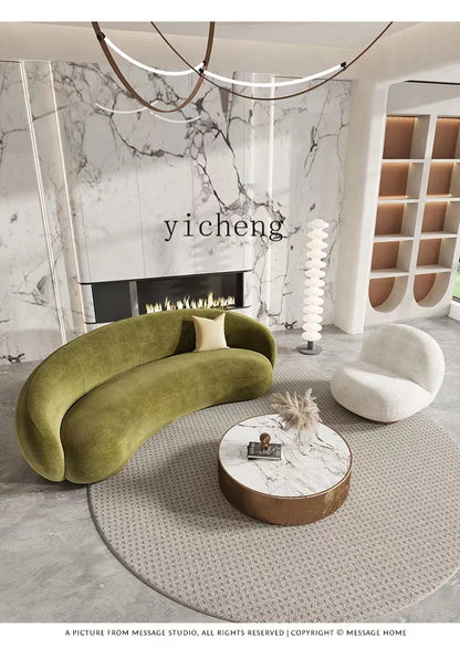 Q4  Light Luxury Velvet Curved Sofa Beauty Salon Clothing Store Moon-Shaped Sofa
