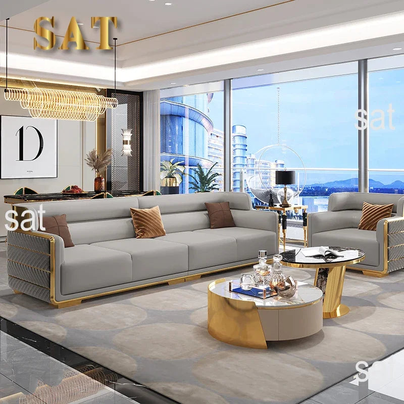 z luxury gold sofa Italian leather modern furniture sofa set Villa luxury sectional couch sofa set furniture living room