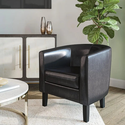 Leather-Clad Club Chairs with Padded Seats for Living Rooms, Bedrooms, and Waiting Areas in Black