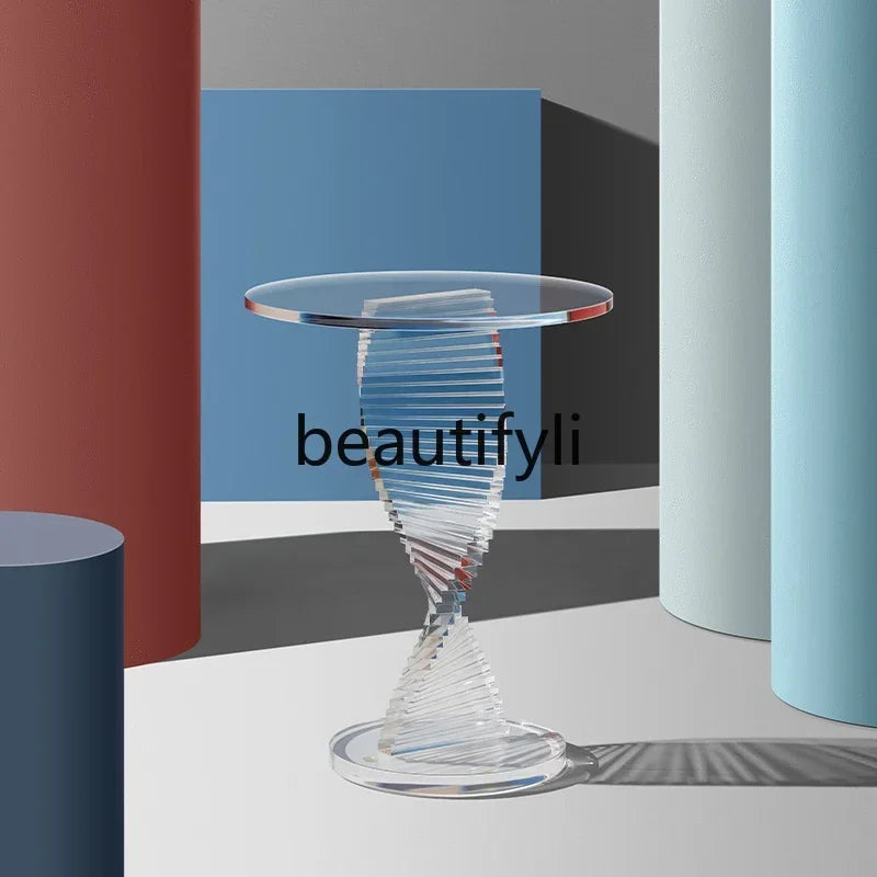 xzzSimple modern style small round table Nordic light luxury transparent corner few acrylic sofa side table