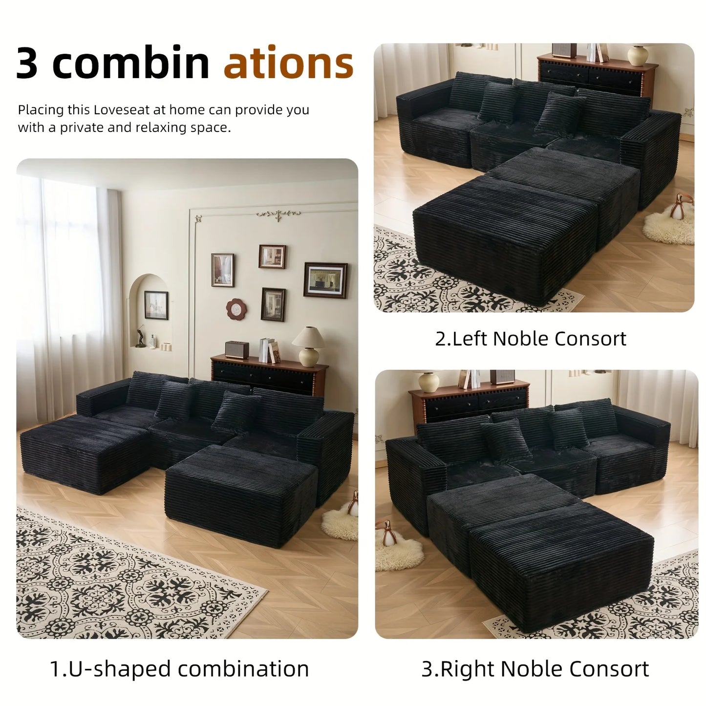110.24-inch modular combination sofa U-shaped sofa with lounge chair striped fabric four-seater soft cushion sofa for living