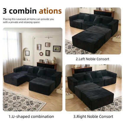 110.24-inch modular combination sofa U-shaped sofa with lounge chair striped fabric four-seater soft cushion sofa for living