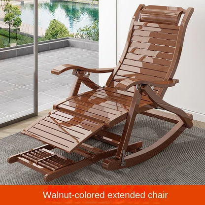 UVR Adult Recliner Folding Rocking Chair Living Room Armchair Bed Office Lunch Break Nap Backrest Stool Bamboo Chaise Longue