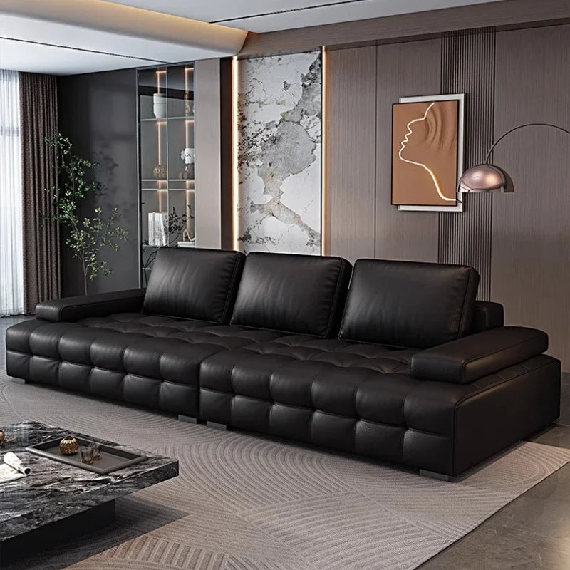 Modern Minimalist New Leather Living Room Lawrence Italian Light Luxury Straight L Shaped Sectional Lazy Soft Tatami Lounge Sofa