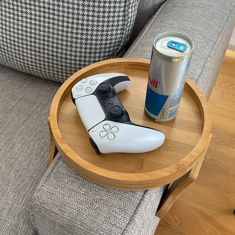 Storage Tray Table Sofa Armrest Clip-On Trays Natural wooden Sofa Tray Practical TV Snack Trays for Remote Control Drink Snacks