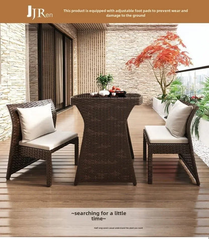 Balcony courtyard leisure table and chair combination rattan chair three piece set tea imitation rattan chair tea table
