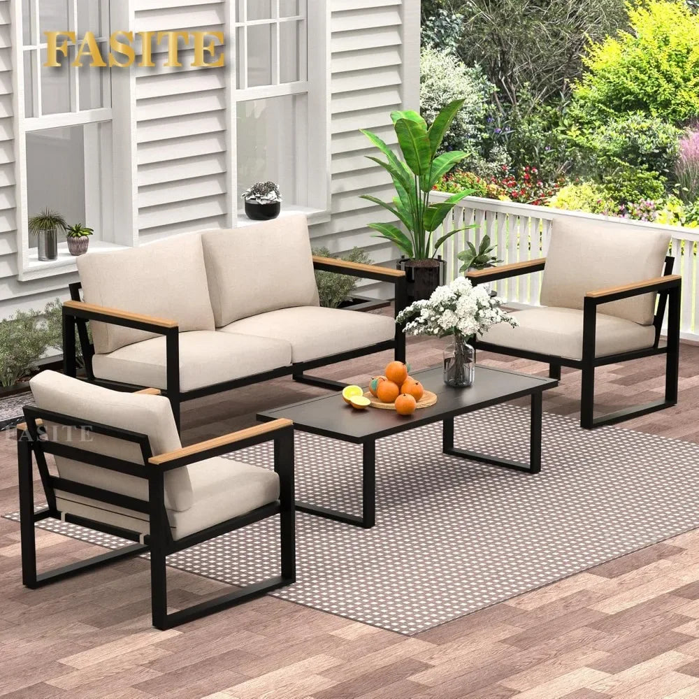 2025 New Patio Furniture Set, 4 Pieces Outdoor  with Removeble, Washable and High-Resiliency Sponge Cushions