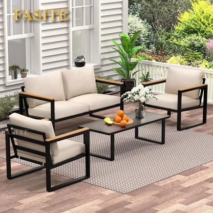 2025 New Patio Furniture Set, 4 Pieces Outdoor  with Removeble, Washable and High-Resiliency Sponge Cushions