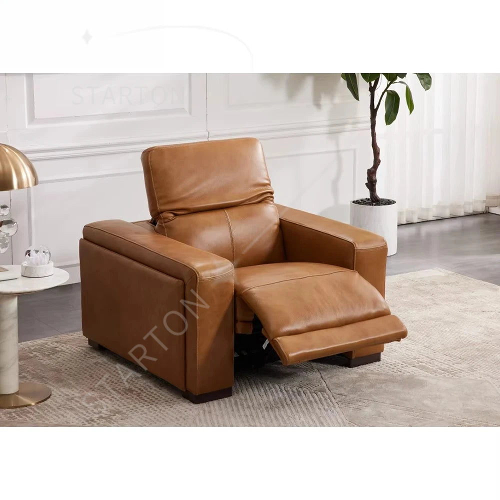 MANWAH CHEER Classics Comfortable 3+2+1 Seater Couch Living Room Power Reclining Sofas Set Furniture Genuine Leather Luxury Sofa