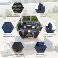 13-Piece Outdoor Furniture Set with 2 Swivel Chairs and Gas Fire Pit, Includes 10 Cushions for Patio Conversation