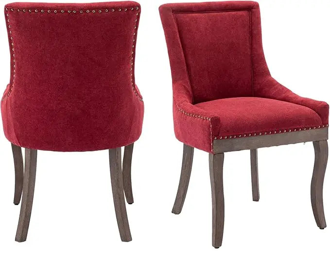 Fabric Upholstered Side Chairs Set of 2, Solid Wood Kitchen Dining Room Chairs with Nailheads Legs (Fabric Beige)