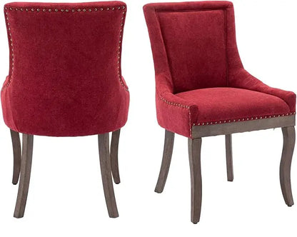 Fabric Upholstered Side Chairs Set of 2, Solid Wood Kitchen Dining Room Chairs with Nailheads Legs (Fabric Beige)