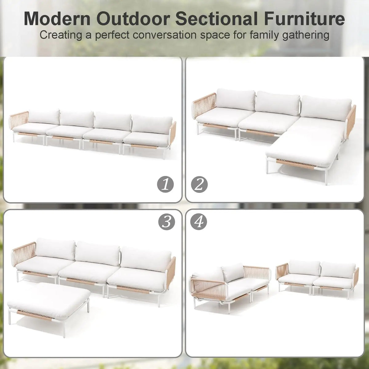 4 Piece Modern Outdoor Sectional Sofa, 31