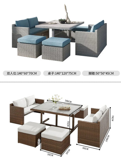 Outdoor rattan tables and chairs balcony rattan sofa courtyard leisure rattan art