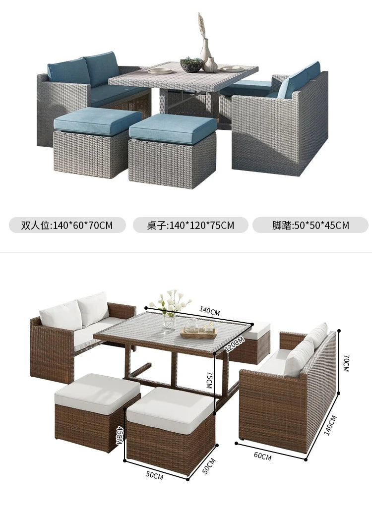 Outdoor rattan tables and chairs balcony rattan sofa courtyard leisure rattan art