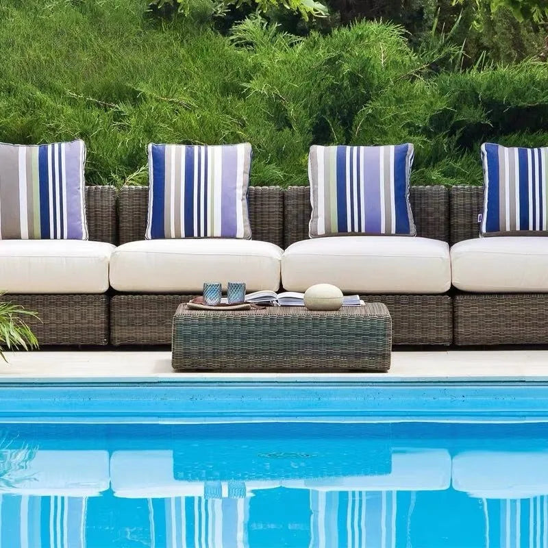 Nordic courtyard rattan furniture outdoor waterproof sunscreen sofa coffee table pedal double recliner resort bed and breakfast