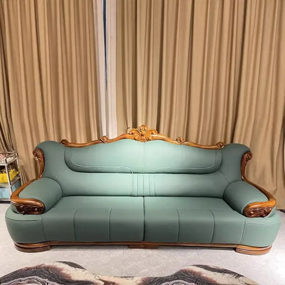 New Chinese-style simple ebony leather sofa luxury villa living room size apartment solid wood furniture corner combination