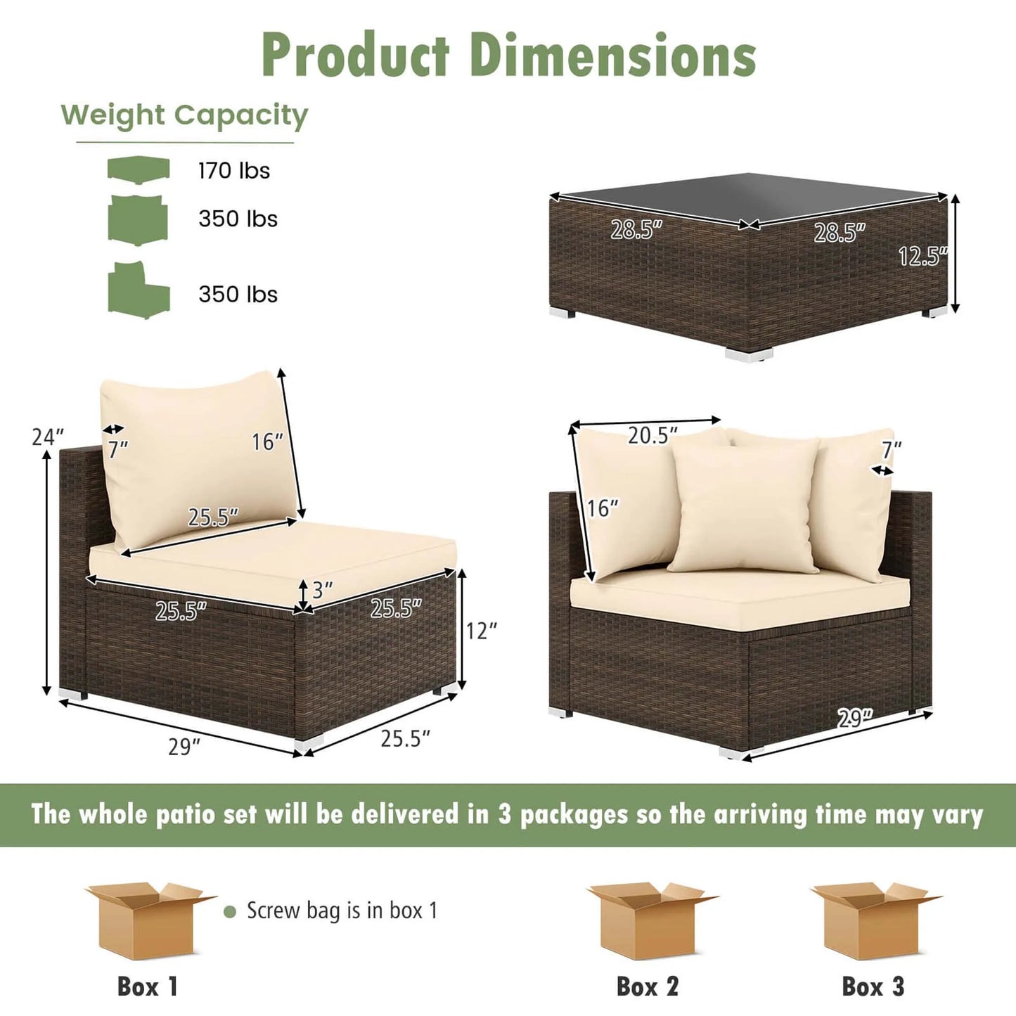 Hot Sale Item 7 PCS Patio Rattan Furniture Set Sectional Sofa Cushioned Garden Brown