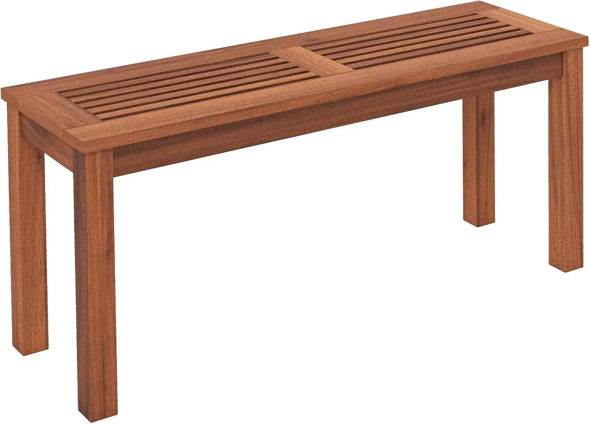 Tangkula Patio Wood Bench, 2-Person Solid Wood Bench with Slatted Seat, 39.5