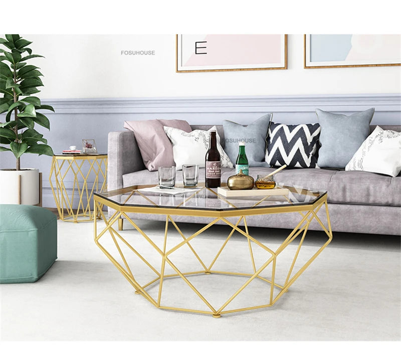 Nordic Light Luxury Tempered Glass Coffee Tables Small Apartment Sofa Side Table Simple Iron Corner Table Living Room Furniture
