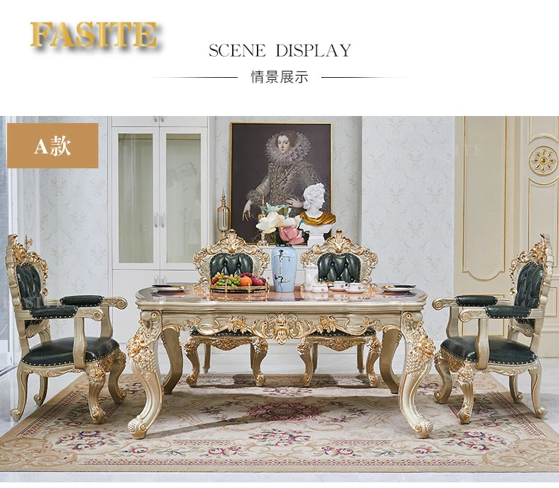 Nordic European solid wood dining table and chair combination household luxury American champagne gold dining table rectangular