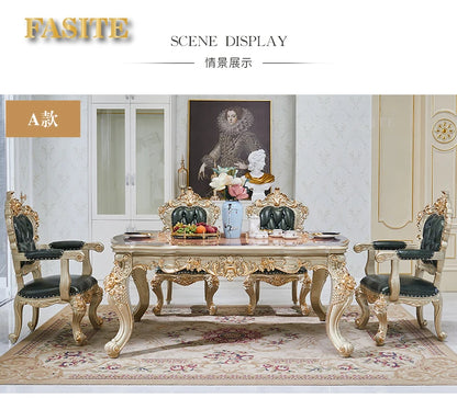 Nordic European solid wood dining table and chair combination household luxury American champagne gold dining table rectangular