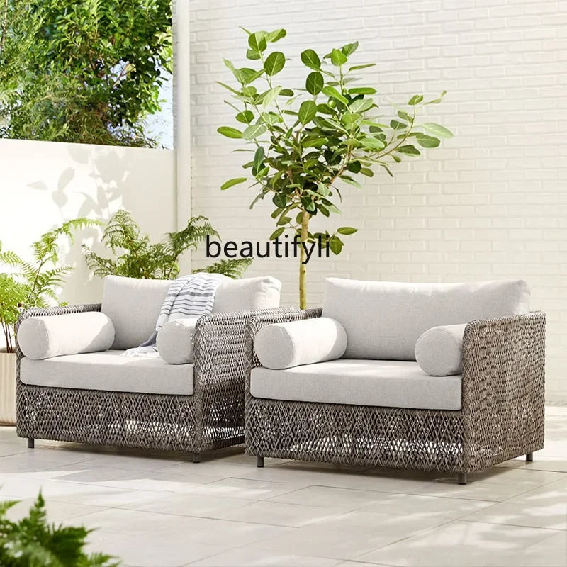 Asmt52 Southeast Asian Style Outdoor Rattan Sofa for Courtyard, Balcony, Garden, Terrace, Designer Sunroom, Leisure Rattan Sofa