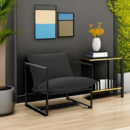 Metal Framed Armchair with Shredded Foam Cushioning, Black
