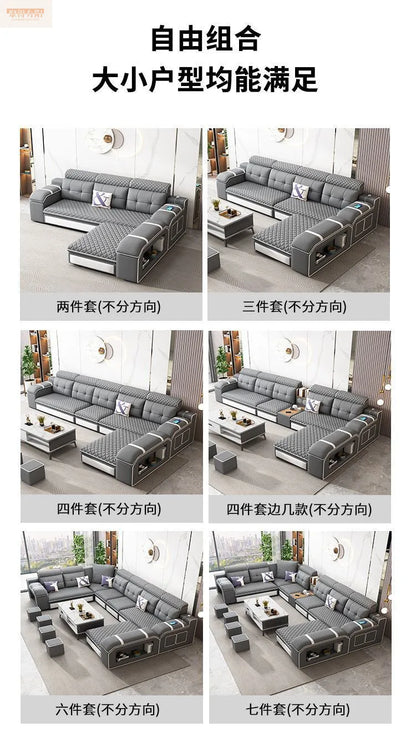 Modern leave-in multi-functional sofa, simple size, detachable and washable fabric sofa combination U-shaped sofa living room