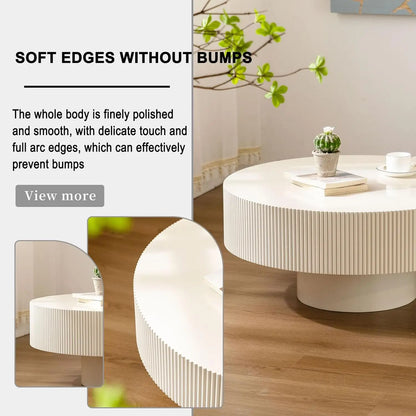 Round Coffee Table, Handcrafted Fluted Drum Coffee Tables Modern Wood Coffee Table Circle Drum Center Table For Living Room