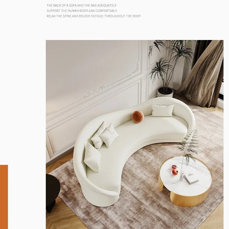 Canapé incurvé de forme spéciale crème vent, célébrité d'internet, magasin de vêtements irrégulier pour femmes, salon de beauté, zone de repos, canapé de réception