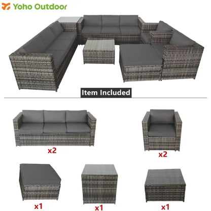 9 Seater 7-Piece Outdoor Sectional Sofa with PE Rattan Wicker and Durable Steel Frame for Garden Patio Furniture