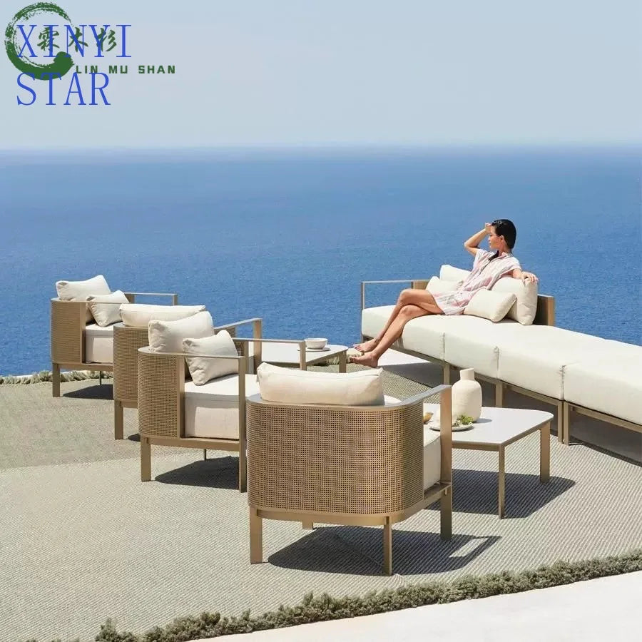 Outdoor stainless steel sofa Hotel sales office Terrace Dining table and chairs