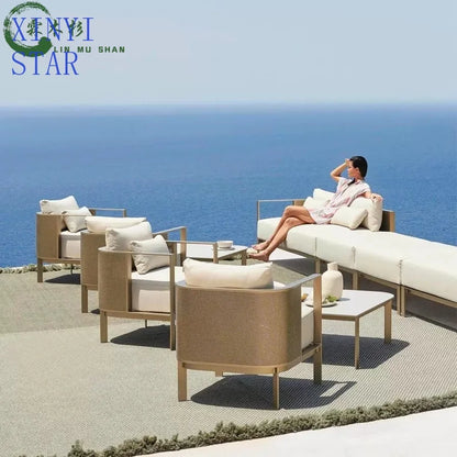 Outdoor stainless steel sofa Hotel sales office Terrace Dining table and chairs