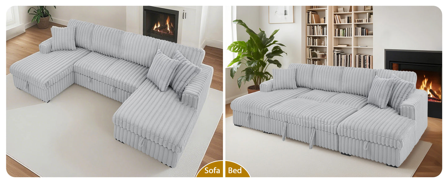TODRANI 122 inch Overisze U Shaped Sleeper Sofa Pull Out Bed, Sleeper Sofa with Double Storage Chaise for Living Room