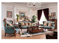 American-style all-solid wood fabric sofa combination three-person furniture set