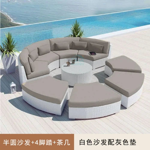Outdoor circular rattan sofa chair, courtyard, outdoor rattan woven garden sofa combination