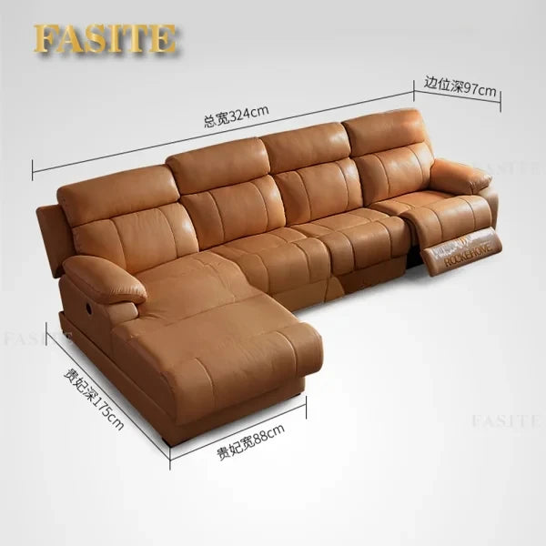 Nordic Tech Smart Electric Reclining Sofa Set Functional Genuine Leather Sofa Cama L Shape Sectional Couch