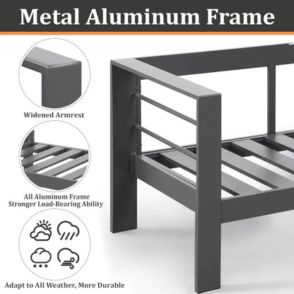Outdoor Couch Aluminum Patio Furniture Sofa, 3 Seat All-Weather Metal Patio Couch with 5" Thick and Soft Cushion and Wide Arm, O
