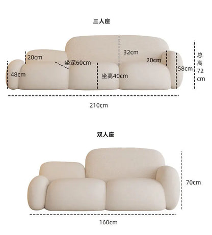 Living room simple modern cream style rental house fabric sofa straight row light luxury bedroom cloud sofa