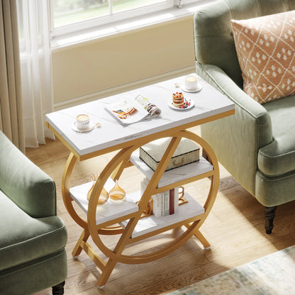 Tribesigns End Table for Living Room, 3-Tier Narrow Side Table with Storage, Wood Sofa Side Table with Geometric Metal Frame