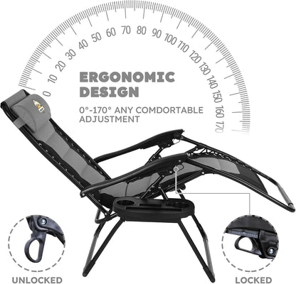 Oversized Padded Zero Gravity Lounge Chair, Foldable Patio Anti Gravity Reclining Chairs Folding Lawn Recliner Support 350 LBS