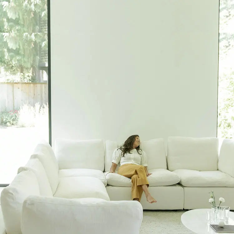 ♢X Modern Luxury White Modular Cloud Sofa 6 Seater U Shape  Sofa Sets Couches  Cloud Sectional Couches for Living Room&