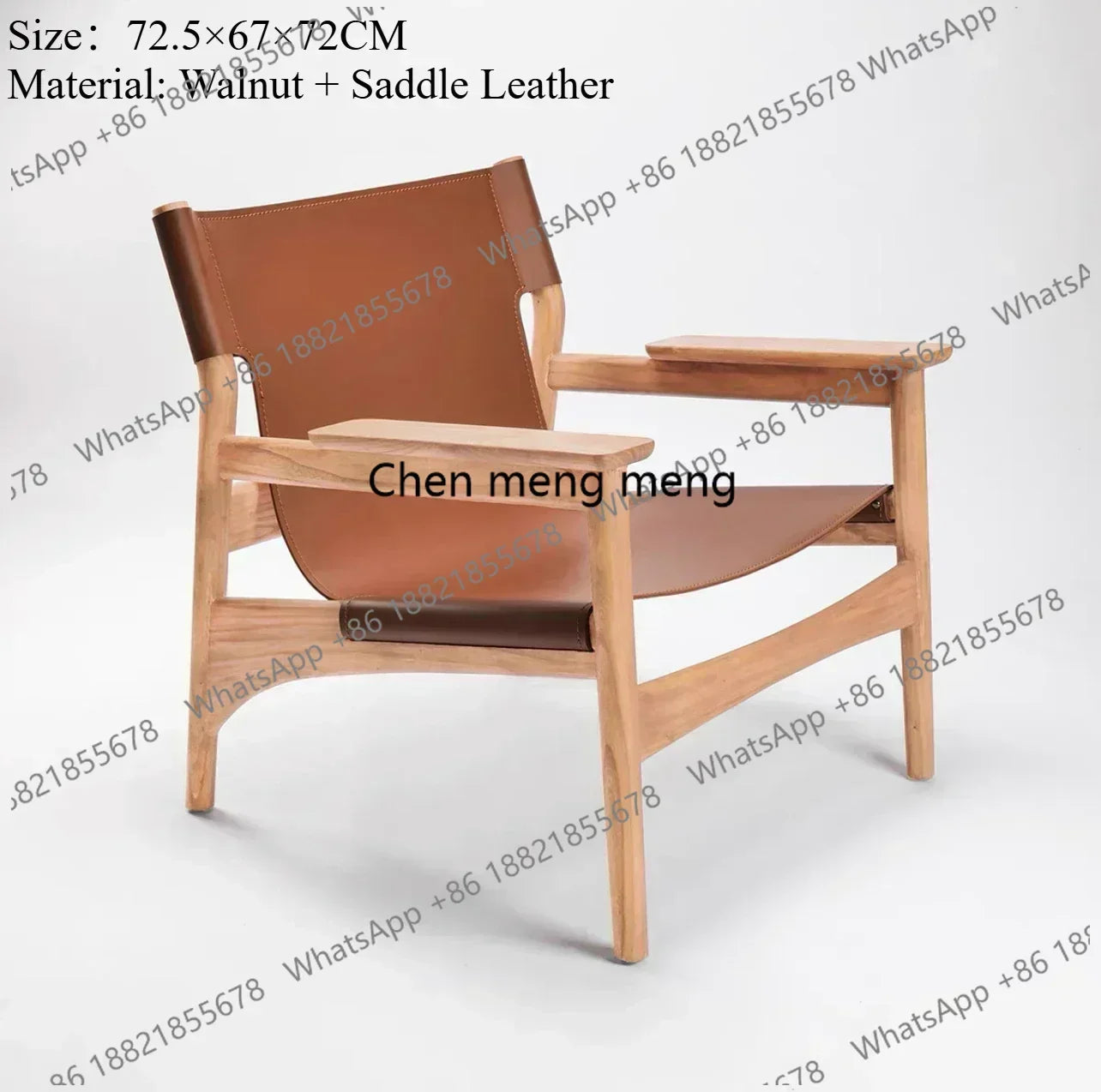 A178  High-end Leather Chair, Danish Leisure Single Back Chair, Solid Wood Saddle Leather Armchair, Home Balcony Leisure Chair