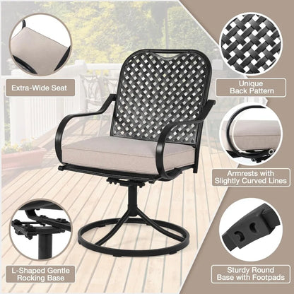 Patio Swivel Chair Set of 2, Heavy Duty Outdoor Dining Chairs with Thickened Cushions, Metal Patio Chairs Gentle Rocker