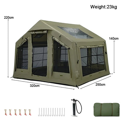 86 Square Feet²  Army Green Inflatable Tent for Camping,3~5 Person Waterproof Oxford Fabric Luxury Air Tent with AC Vent