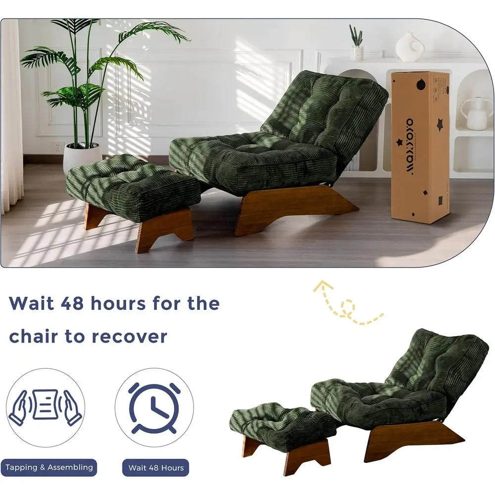 Green Upholstered Adjustable Reclining Chair with Ottoman for Living Room and Reading