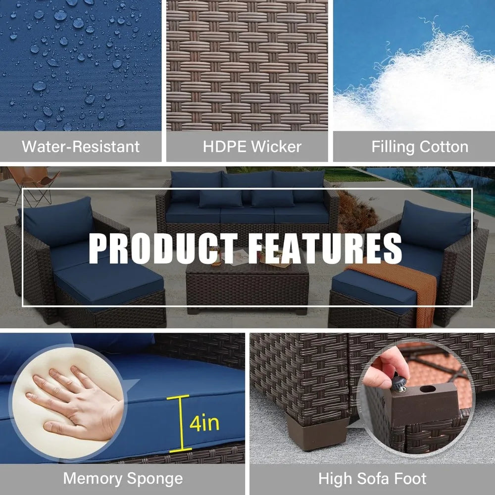 6-Piece Outdoor Patio Furniture Set with Wicker Sofa, Chairs, and Storage Table