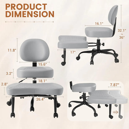 Cross Leg Chair - Meditation Chair with Wheels, ADHD Chair, Height Adjustable Seat, Adjustable Footstool